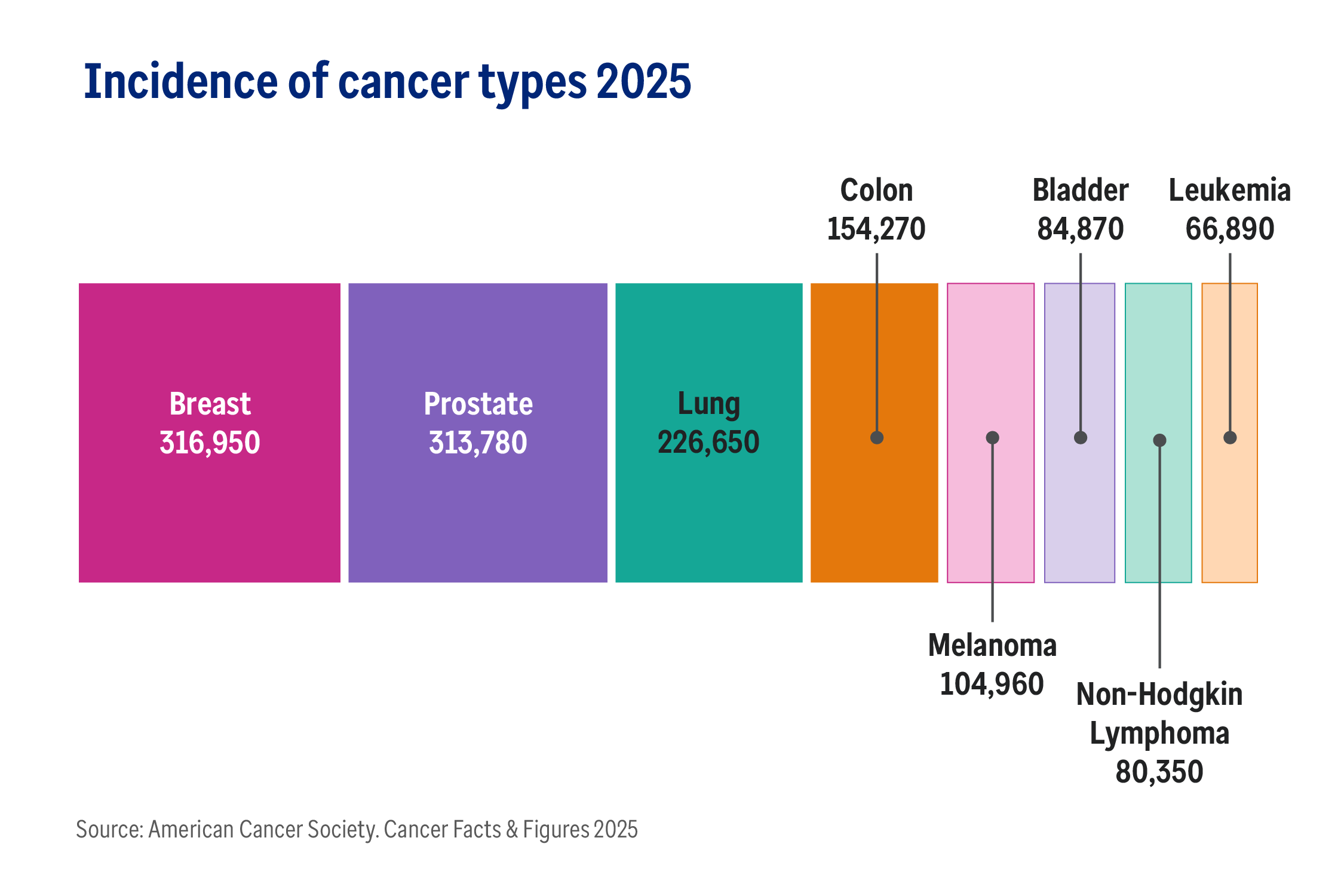 Incidence of cancer types 2025 