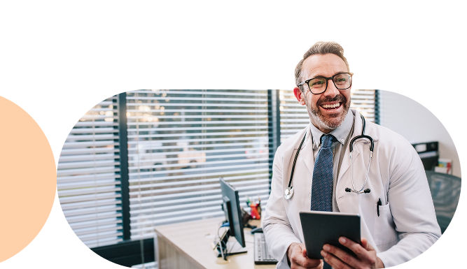 Provider accessing patient data and healthcare information on a tablet. 
